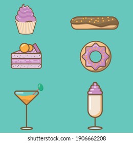 Sweet set. A set of illustrations of sweets to describe the menu, cafe, recipes