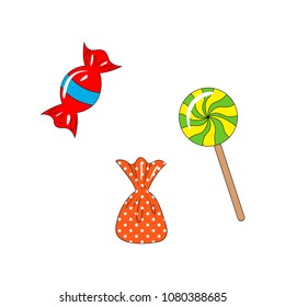 Sweet set: Lollipop and candies, objects isolated on white background. Vector illustration, EPS10.