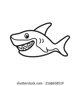 Sweet Shark. Sharp shark teeth. Coloring. Black and white vector illustration.