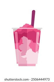 Sweet shaved ice in a plastic cup. Simple flat illustration.