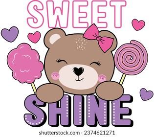 sweet shine bear graphic tees for girl design