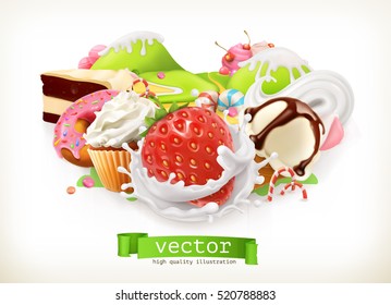 Sweet shop. Confectionery and desserts. 3d vector illustration