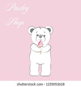 Sweet shop. Delicious sweets. Ice cream is melting. Teddy bear. Sweet tooth vector.