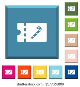 Sweet shop discount coupon white icons on edged square buttons in various trendy colors