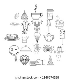 Sweet shop icons set. Outline set of 25 sweet shop vector icons for web isolated on white background