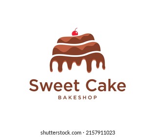 Sweet Shop logo design template. vector of cake with cherries