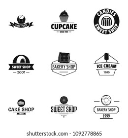 Sweet shop logo set. Simple set of 9 sweet shop vector logo for web isolated on white background