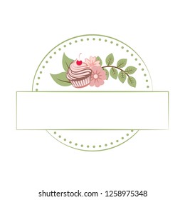 Sweet Shop logo template design vector. Illustration of cupcake with cherries and flowers .
