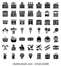 Sweet shop related vector icon set, solid design