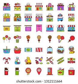 Sweet shop related vector icon set, filled design editable outline