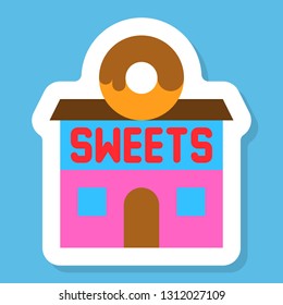 Sweet shop sticker vector, Isolated flat design icon