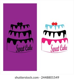 Sweet Shop template logo design vector illustration of silhouette cake with cherries