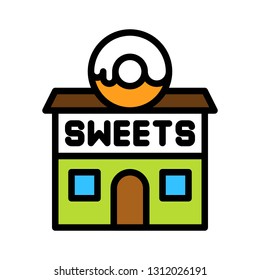 Sweet shop vector illustration, filled style icon editable outline