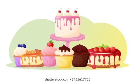 Sweet shop web banner concept with different dessert