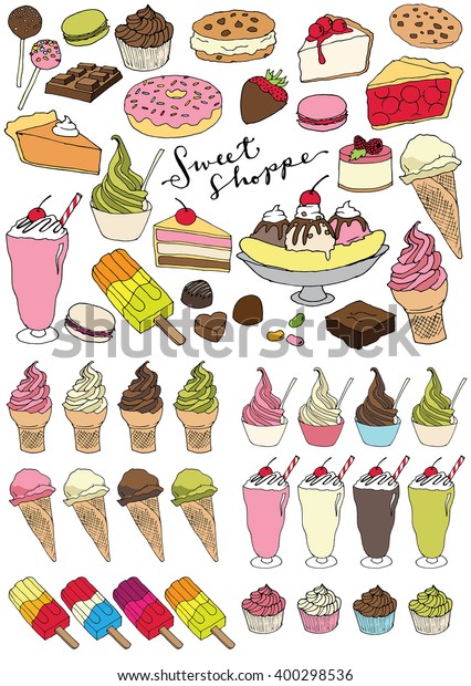 Sweet Shoppe Vector Illustrations Set Of Delicious Dessert Items 