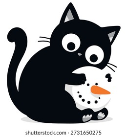 Süße einfache Kinder, Vektorgrafik: Kitty spielen mit Schneemann