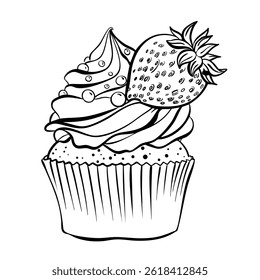 Sweet and simple Cup Cake Doodle in a quirky line-art style. Great for stickers, planners, and social media. A treat-themed illustration full of character.