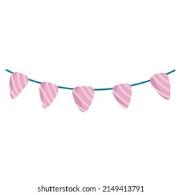 sweet simple striped Party bunting. Flat flags for birthday background. Colored garland decoration on celebration banner. ornament hanging on rope. Carnival flags isolated. vector illustration