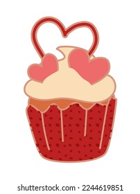 Sweet single cupcakes. Creamy muffins with decoration. Delicious food. Confectionery. Vector illustration of sweet pastries on a white background. illustration for a postcard