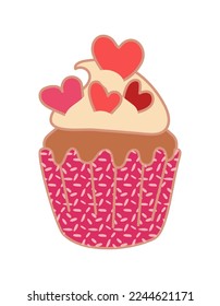 Sweet single cupcakes. Creamy muffins with decoration. Delicious food. Confectionery. Vector illustration of sweet pastries on a white background. illustration for a postcard