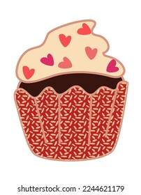 Sweet single cupcakes. Creamy muffins with decoration. Delicious food. Confectionery. Vector illustration of sweet pastries on a white background. illustration for a postcard