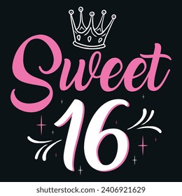 Sweet Sixteen (16th) Birthday teenage girl year anniversary. Princess Queen. Toppers for birthday cake. Number 16. Good for cake toppers.