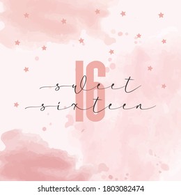 Sweet Sixteen Birthday Card, Illustratoin In Vector Format