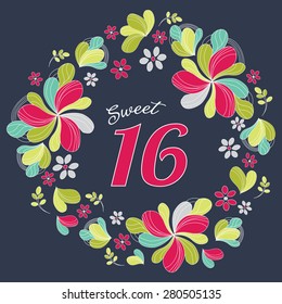 Sweet Sixteen Birthday Card Invitation Template - Vector