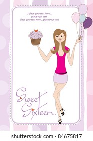 Sweet Sixteen Birthday card with young girl