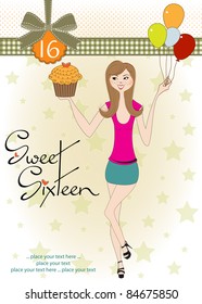 Sweet Sixteen Birthday card with young girl