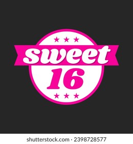 Sweet sixteen birthday text princess celebration icon label badge design vector