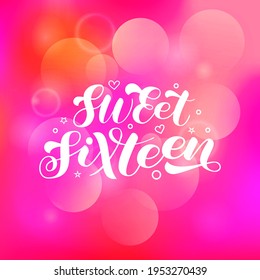 Sweet Sixteen brush lettering. 16x birthday girl. Phrase for shirt. Vector stock illustration