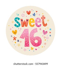 Sweet Sixteen decorative unique lettering design