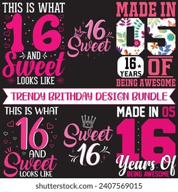 Sweet sixteen Designs Bundle, Streetwear T-shirt Designs Artwork Set, Graffiti Vector Collection for Apparel and Clothing Print...