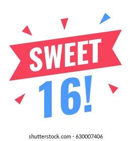 Sweet sixteen. Flat vector illustration banner on white background. 