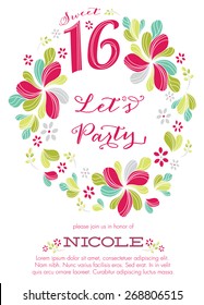 Sweet Sixteen Party Invitation Template - Vector