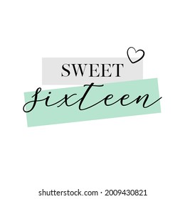 Sweet Sixteen party vector calligraphy design on white background