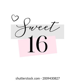 Sweet Sixteen party vector calligraphy design on white background