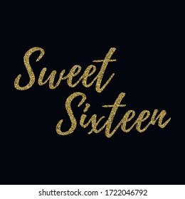 Sweet Sixteen party vector design with golden glitter elements