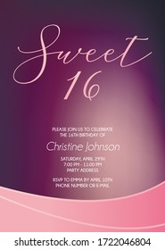 Sweet Sixteen Party Vector Printable Invitation Card