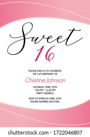 Sweet Sixteen Party Vector Printable Invitation Card