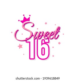 Sweet Sixteen Text Birthday Icon Label Design Vector