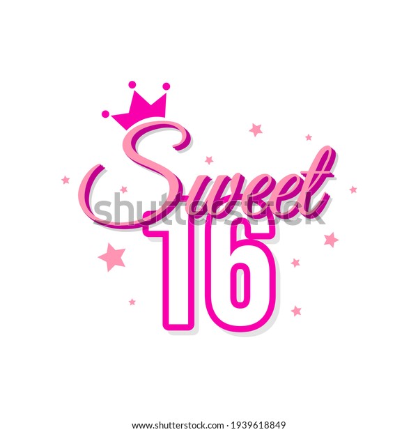 Sweet Sixteen Text Birthday Icon Label Stock Vector (Royalty Free ...