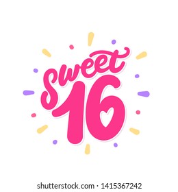 Sweet Sixteen. Vector Lettering Invitation.