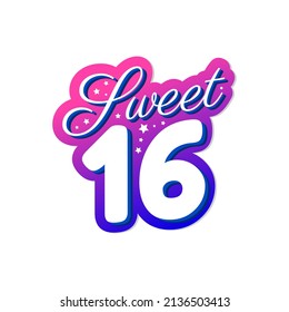 Sweet sixteen word sticker girl birthday sticker icon label design vector