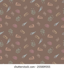 sweet sketch pattern | Vector background with cakes, sweets, ice-cream for menu design