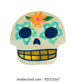 Sweet skull. Funny cartoon clip art illustration on isolated background. Watercolour imitation.