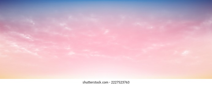 Sweet sky and white soft clouds floated in the sky on a clear day. Beautiful air and sunlight with cloud scape colorful. Sunset sky for background. Blue to pink sky vector illustration.