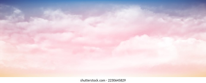 Sweet sky and white soft clouds floated in the sky on a clear day. Beautiful air and sunlight with cloud scape colorful. Sunset sky for background. Blue to pink sky vector illustration.