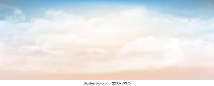 Sweet sky and white soft clouds floated in the sky on a clear day. Beautiful air and sunlight with beige cloud scape colorful. Sunset sky for background. Blue to beige sky vector illustration.